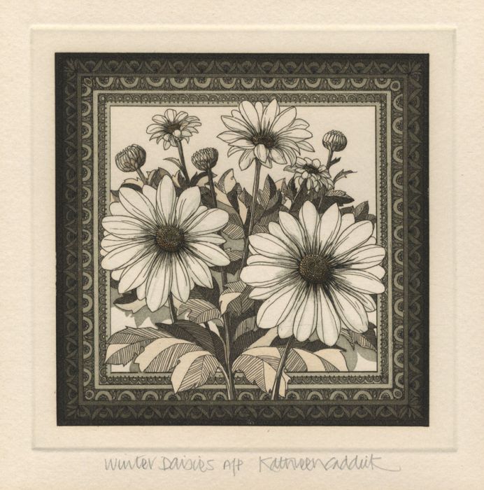 Kathleen Caddick - Contemporary Etching, Winter Daisies
