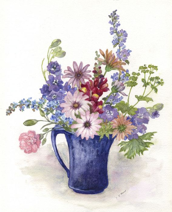 I.J. Hoar - Contemporary Watercolour, Flowers Still Life