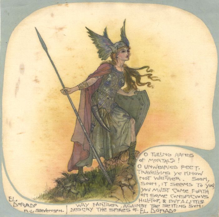Early 20th Century Gouache on Silk - RL Stevenson's "El Dorado"