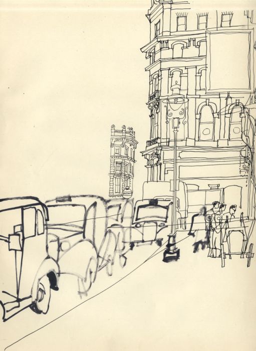John Burningham - Mid 20th Century Pen and Ink Drawing, London Street Scene
