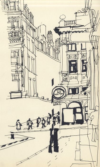 John Burningham - Mid 20th Century Pen and Ink Drawing, London Street Scene