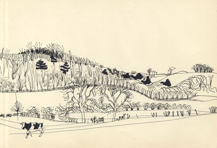 John Burningham - Mid 20th Century Pen and Ink Drawing, Fields View
