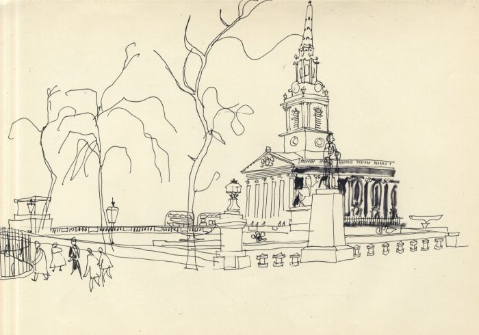 John Burningham - Mid 20th Century Pen and Ink Drawing, St Martin in the Fields