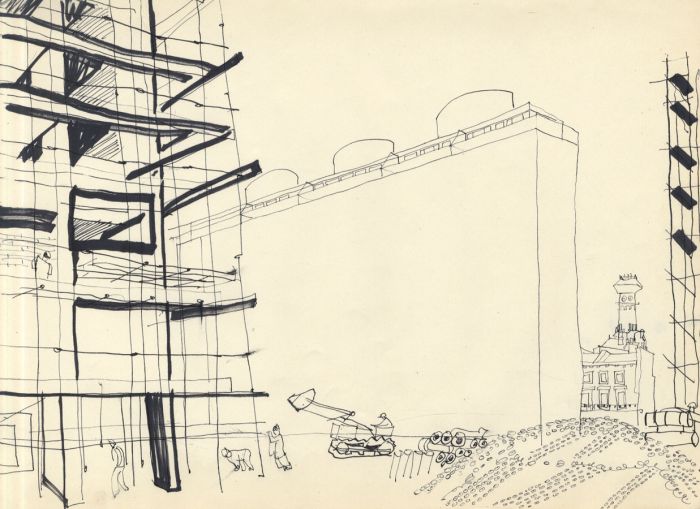 John Burningham - Mid 20th Century Pen and Ink Drawing, Construction, London