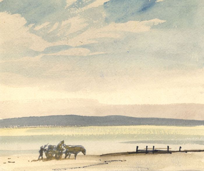 Mid 20th Century Watercolour - Horse and Cart by the Shore