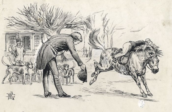 Edmund Caldwell - 1898 Pen and Ink Drawing, Hunting Scene