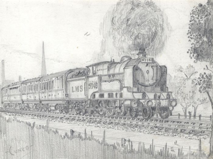 Style of Terence Cuneo - Mid 20th Century Graphite Drawing, Steam Train