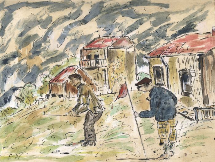 Monogram E.A. - Early 20th Century Watercolour, The Golfers
