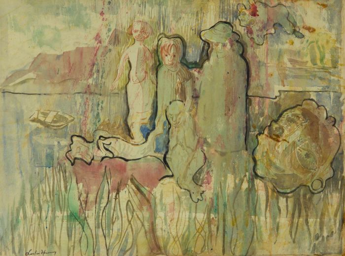 Style of Leslie Hurry - Mid 20th Century Watercolour, Figures on a Beach