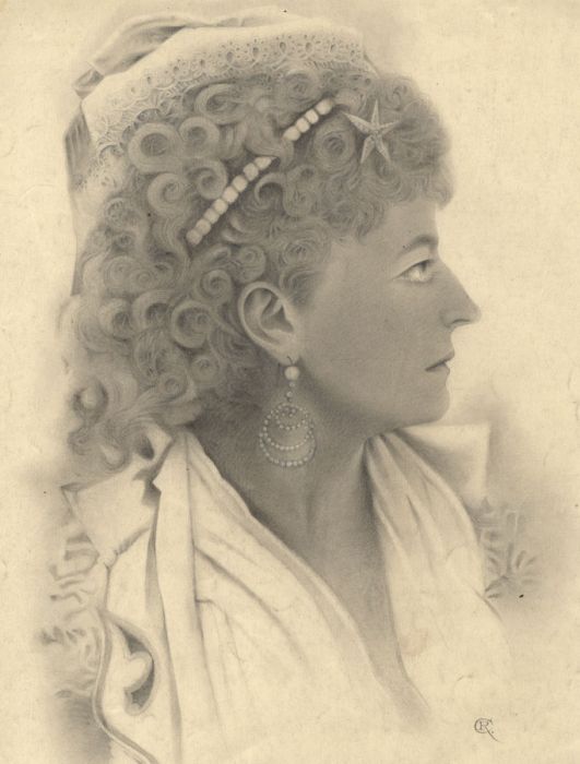 Monogram C.R. - 19th Century Graphite Drawing, Portrait of a Woman