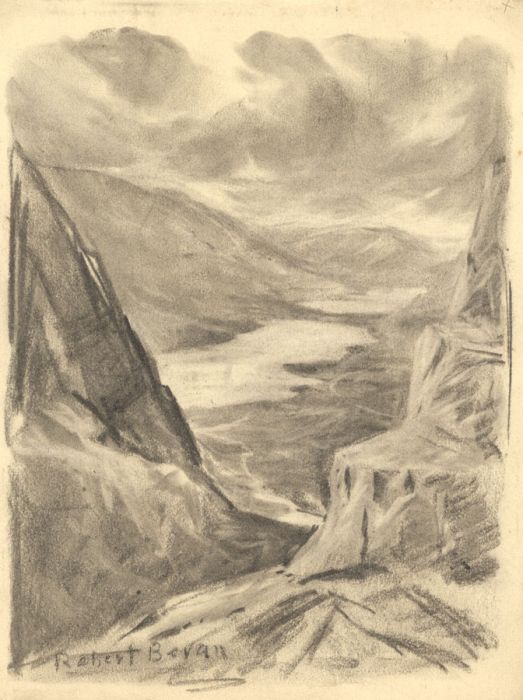 Style of Robert Bevan - Mid 20th Century Charcoal Drawing, Mountain View