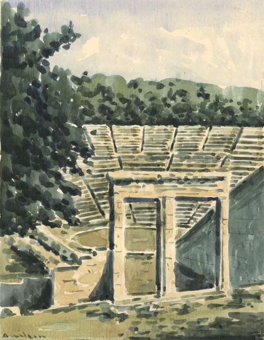 Mid 20th Century Watercolour - Greek Amphitheatre
