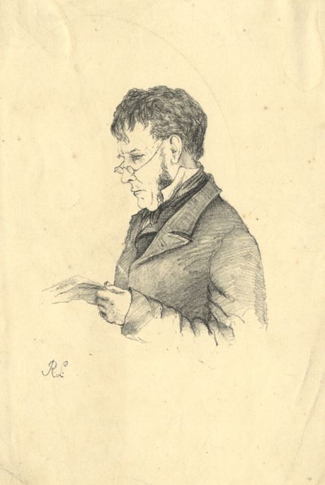 Monogram R.L. - 19th Century Graphite Drawing, The Scholar