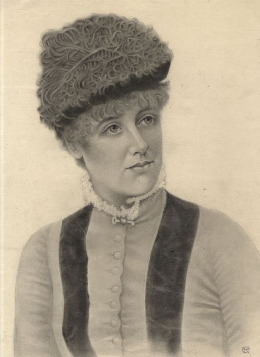 Monogram C.R. - 19th Century Graphite Drawing, Portrait of a Woman
