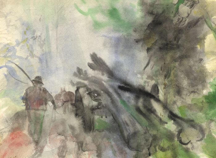 LLewellyn Petley Jones (1908-1986) - Early 20th Century Watercolour, Man + Wagon
