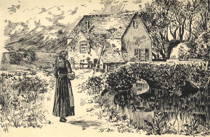 William Edgar Shawcross - 1899 Pen and Ink Drawing, Country Walk