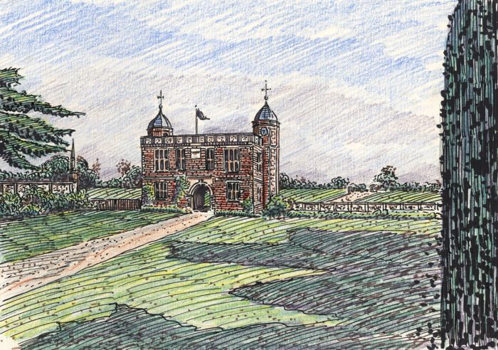 1990 Pen and Ink Drawing - Entrance to Charlecote Park