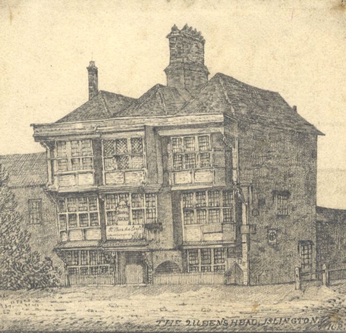 Monogram I.G.R. - 19th Century Graphite Drawing, The Queens Head, Islington