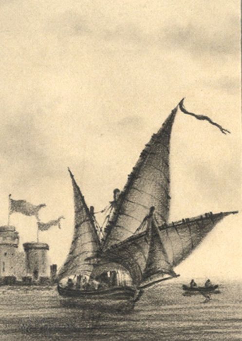 G.*.*. Gowan - Miniature 19th Century Charcoal Drawing, Ship at Sea