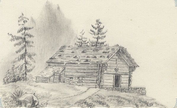 Monogram M.W. - 19th Century Graphite Drawing, Chalet