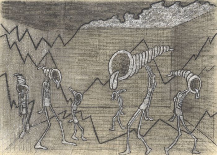 Mid 20th Century Charcoal Drawing - Abstract Scene
