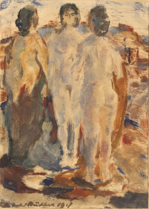 Julius Hüther - 1917 Gouache, Three Nudes