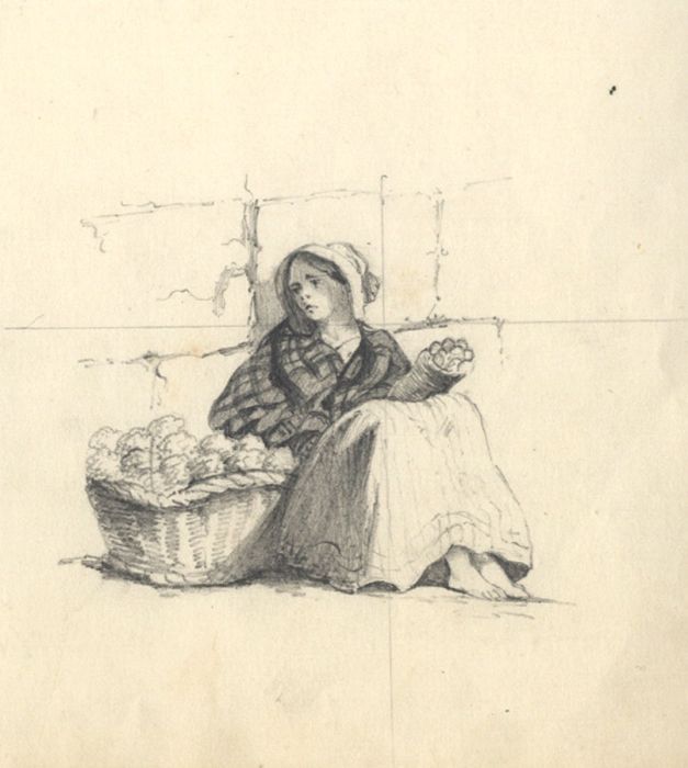 Continental 19th Century Graphite Drawing - Street Seller
