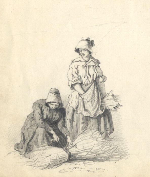 Continental 19th Century Graphite Drawing - The Harvesters