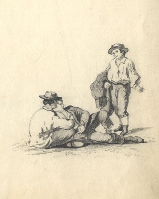 Continental 19th Century Graphite Drawing - Three Young Men