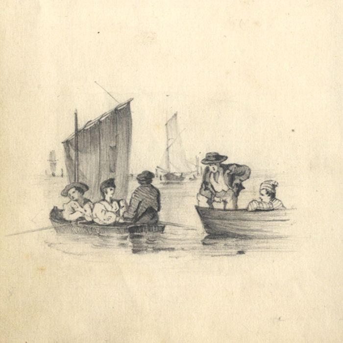 Continental 19th Century Graphite Drawing - Men at Sea
