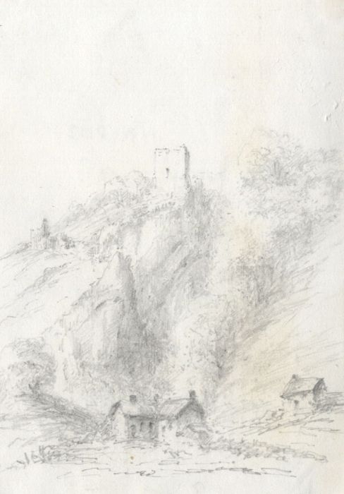 Early 20th Century Graphite Drawing - Houses on a Hillside