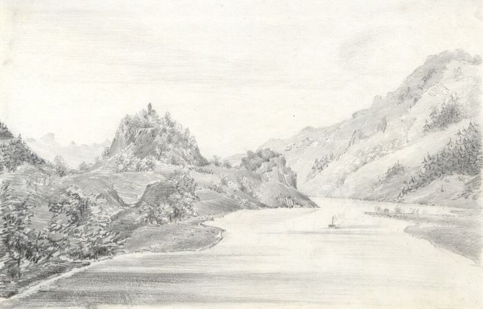 19th Century Graphite Drawing - River View