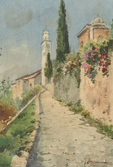J. Moriani - Mid 20th Century Watercolour, Up the Hill