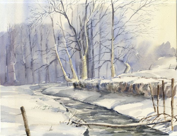 David Evans - 1986 Watercolour, Winter Sun and Mist, Ferryside