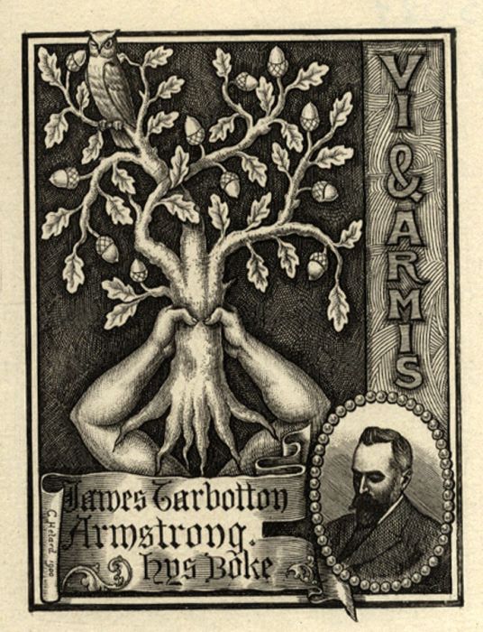 C. Helard - 1900 Etching, Ex Libris Vi & Armis, James Carbotton Armstrong