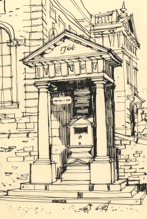 Paul Sharp - 1963 Pen and Ink Drawing, Blandford: The Great Fire Memorial