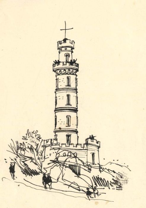 Paul Sharp - 1963 Pen and Ink Drawing, Nelson's Tower, Calton Hill
