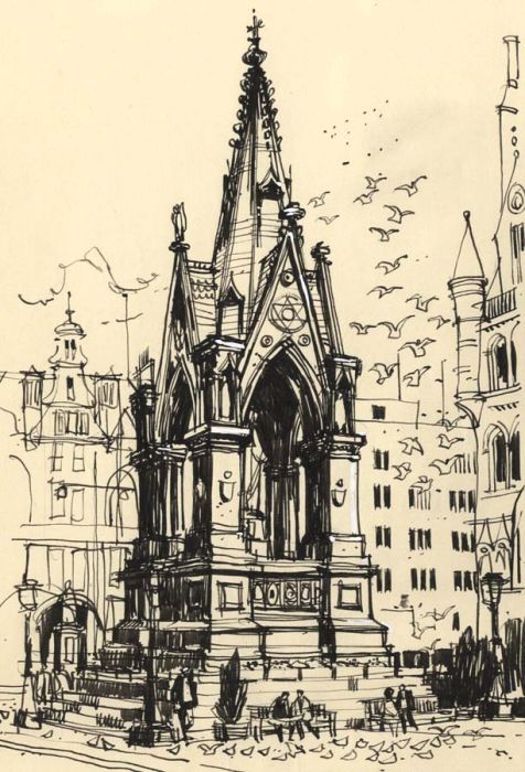 Paul Sharp - 1963 Pen and Ink Drawing, Manchester: Prince Albert's Memorial