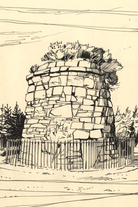 Paul Sharp - 1963 Pen and Ink Drawing, Culloden: The Cairn