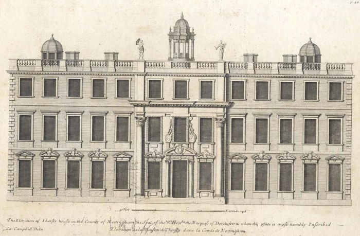 Colen Campbell - 18th Century Engraving, The Elevation of Thorsby House