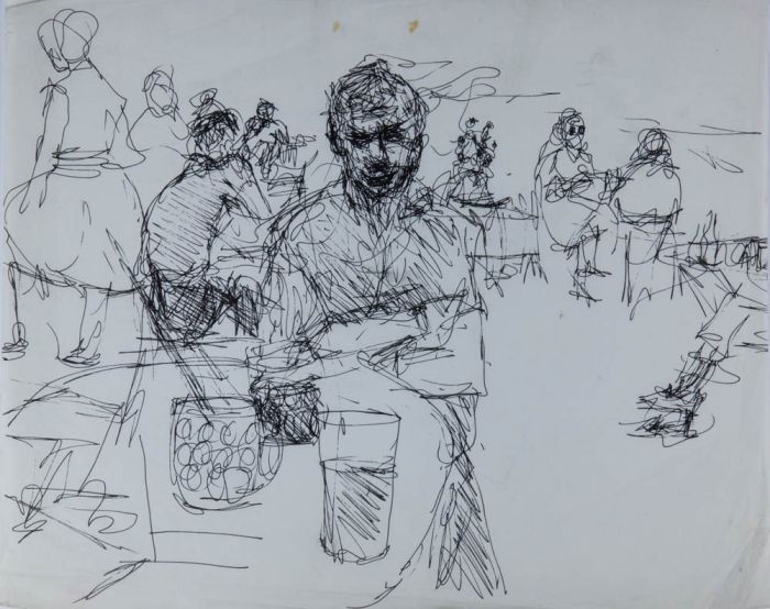 Mid 20th Century Pen and Ink Drawing - Bar Scene