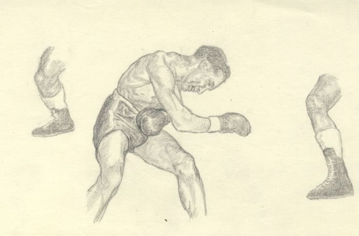 Pair of Mid 20th Century Graphite Drawings - Boxing Studies