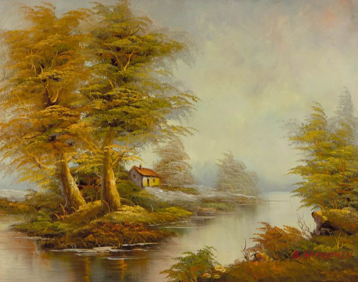 B. Groneman - Contemporary Oil, Rural River Scene