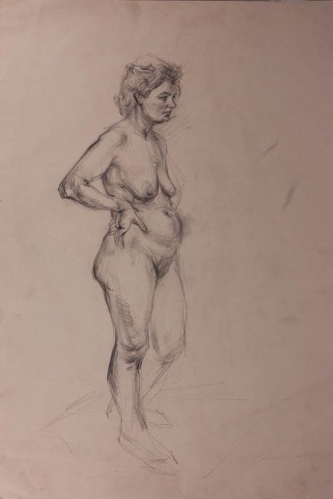 Mid 20th Century Graphite Drawing - Female Nude