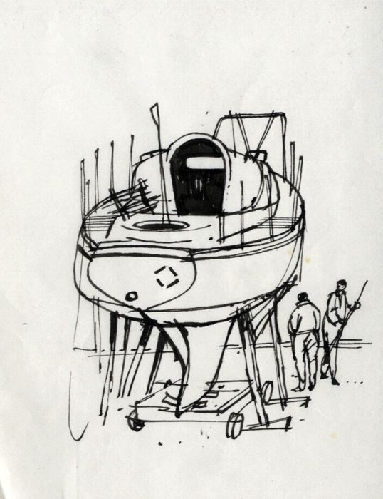 Paul Sharp - Mid 20th Century Pen and Ink Drawing, Boat on Platform