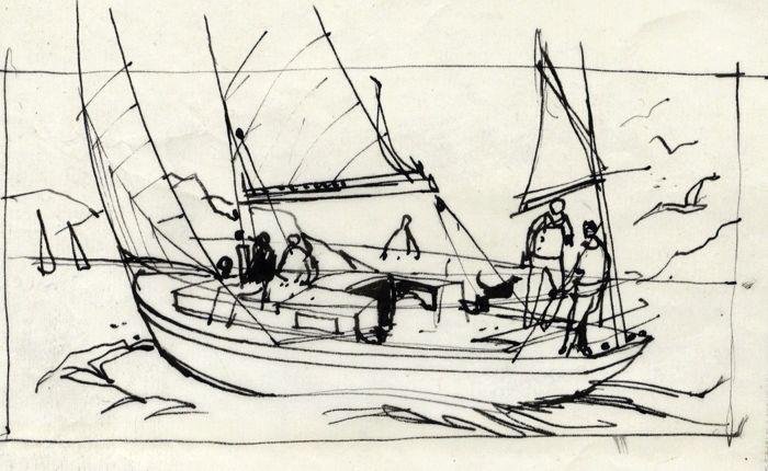 Paul Sharp - Mid 20th Century Pen and Ink Drawing, Fishing Scene