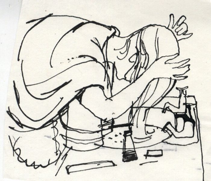 Paul Sharp - Mid 20th Century Pen and Ink Drawing, Woman Washing her Hair