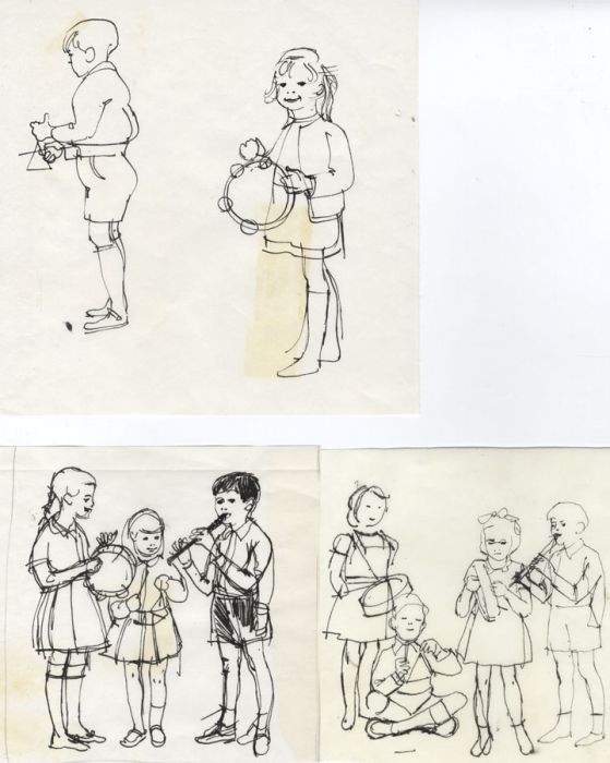 Paul Sharp - Three Mid 20th Century Pen and Ink Drawings - Young Musicians