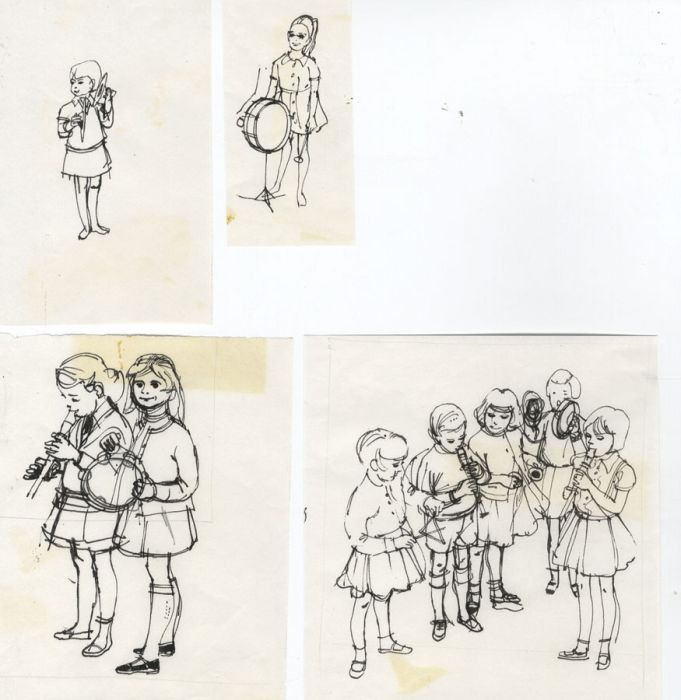 Paul Sharp - Four Mid 20th Century Pen and Ink Drawings - Young Musicians
