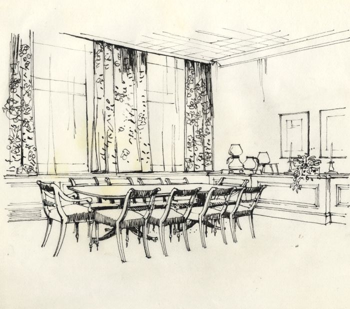 Paul Sharp - Mid 20th Century Pen and Ink Drawing, Dining Room